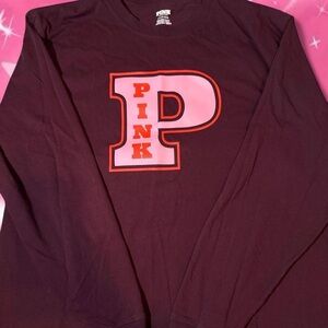 PINK Victoria's Secret Burgundy Long Sleeve Tee with Pink Lettering